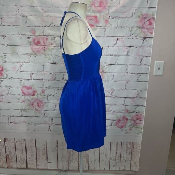 Amanda Uprichard Women's Smocked Side Double Strap Mini Sundress Blue Size PS - Picture 7 of 13